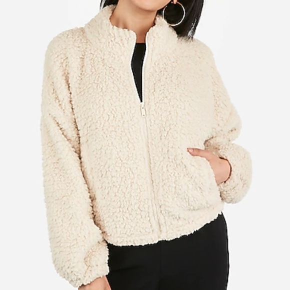 Express Cream Sherpa Zip Sweatshirt - Picture 1 of 6